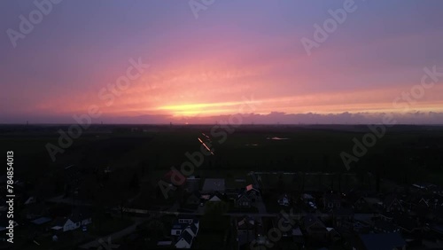Aerial video during sunset over Wagenborgen Netherlands photo