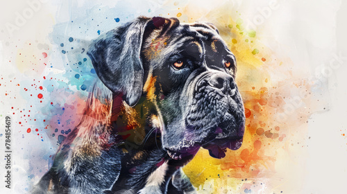 Portrait of mastiff dog. Colorful watercolor painting illustration. photo