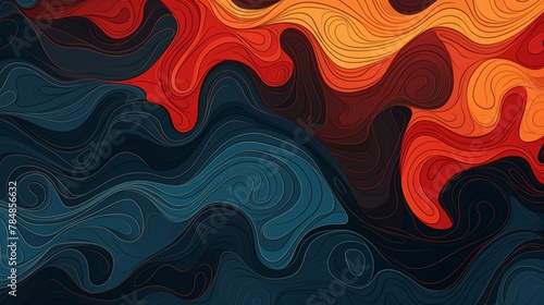 abstract swirls pattern in red and orange, in the style of data visualization, dark navy and yellow