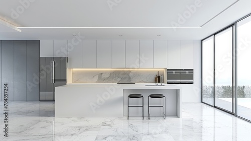 A clean  modern kitchen with smooth surfaces and straight lines  the absence of clutter highlighting the elegance of functional design.