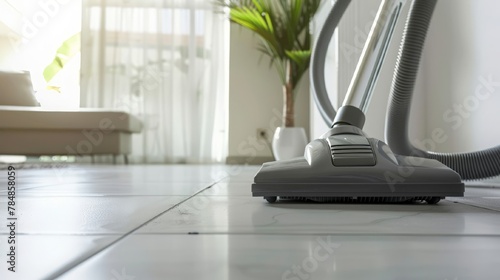 Vacuum cleaner for cleaning on the floor in light living room. Cleaning home with a vacuum cleaner. commercial image, free place for text .