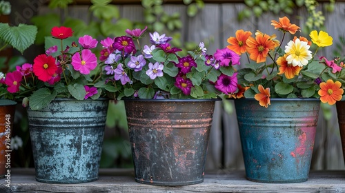 Countryside Bloom Rustic Metal Pots Overflowing with Flowers