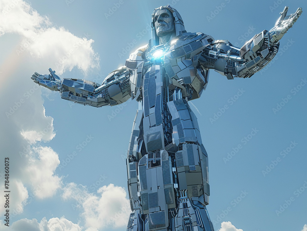A futuristic transformation of the Cristo Redentor (Christ the Redeemer) statue in Brazil now a towering robot with articulating arms and a solar-powered heart A futuristic transformation of the Cristo Redentor (Christ the Redeemer) statue in Brazil now a towering robot with articulating arms and a solar-powered heart