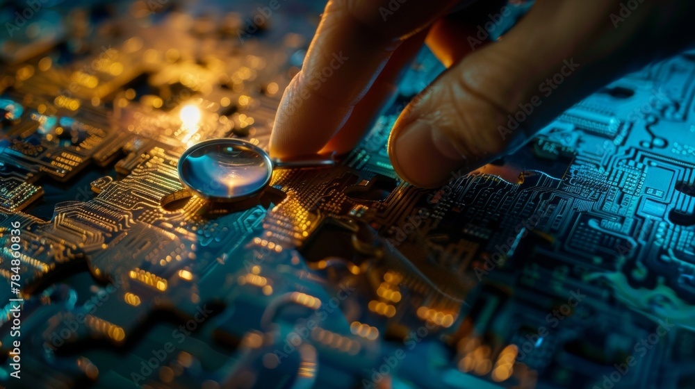 Naklejka premium With intense focus and precision the data detective pieces together data points like a jigsaw puzzle unraveling complex data sets and revealing important findings in a digital world. .