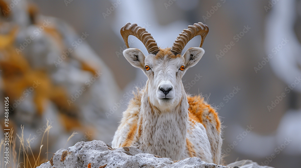 Majestic Markhor: A close-up capture of a male Markhor showcasing its ...