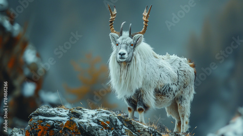 Ethereal Encounter: Delve into the mesmerizing world of the Markhor as this close-up reveals the enigmatic allure of its long, sinuous horns amidst the mystique of Central Asia's highlands-1