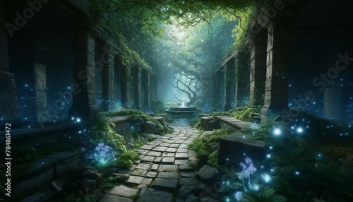 Secret Garden in Ancient Ruin - A Twilight Sanctuary Generative AI