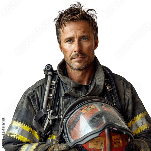 Brave firefighter with helmet on a transparent background © Mustafa