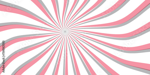 Candy color sunburst background. Abstract pink cream sunbeams design wallpaper. Colorful spinning lines for template, banner, poster, flyer. Sweet rotating cartoon swirl or whirlpool.