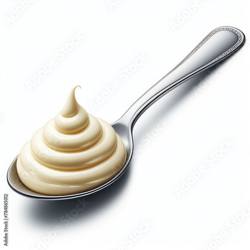 Spoon of mayonnaise isolated on a white background