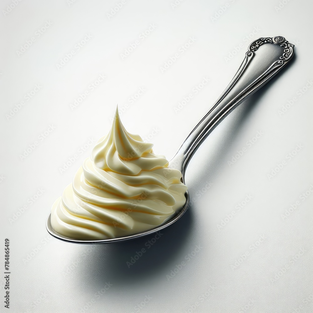 Spoon of mayonnaise isolated on a white background Spoon of mayonnaise isolated on a white background