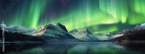 Beautiful aurora borealis on the sky or magical and mystical northern lights.
