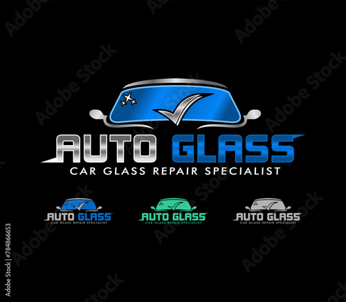 Auto glass vector logo design illustration on black background