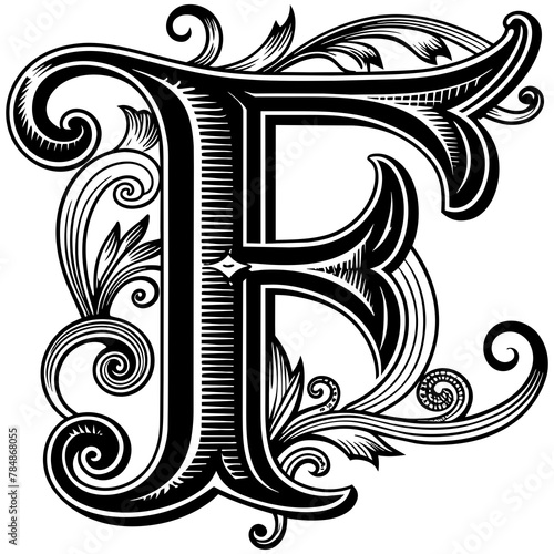 vintage calligraphy letter f