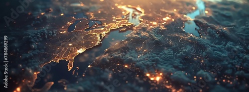 cinematic still shot of cities on a map joining together to make one image photo
