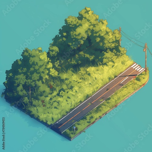 Isometric of a road through green field