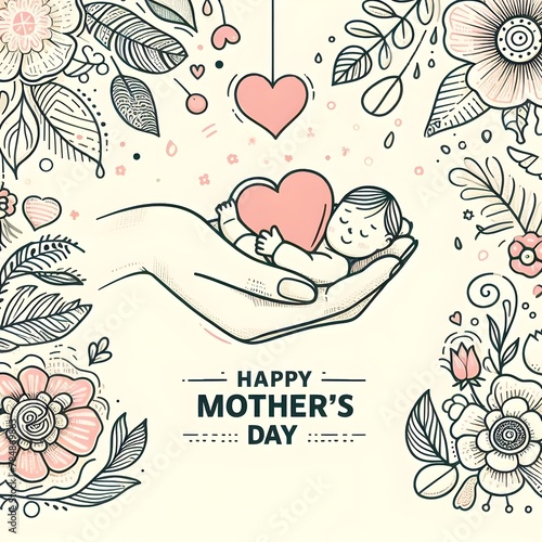 happy mother day card with flowers decoration