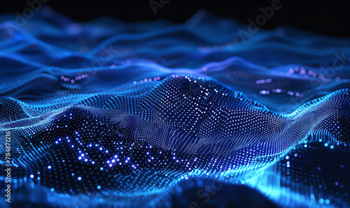 Create an image of a digital network landscape. three-dimensional grid network with nodes and connections. 