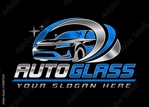 Auto glass vector logo design illustration on black background