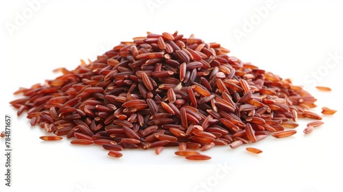Pile of raw red rice isolated on white
