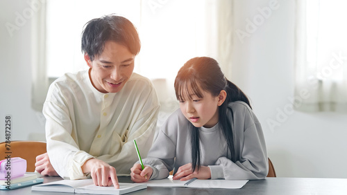 Tableau sur toile 勉強を教わる女の子