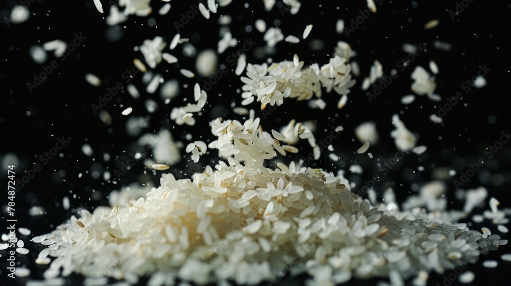 Exploding Rice Stop motion white rice splash or explode flying in the air isolated on ...