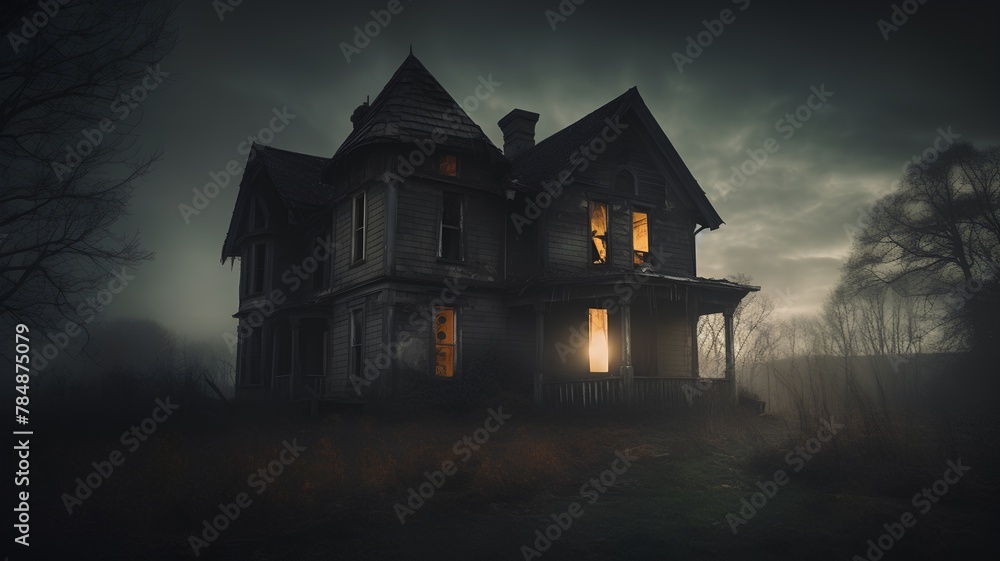 Haunted house in the forest. Halloween concept. 3D Rendering