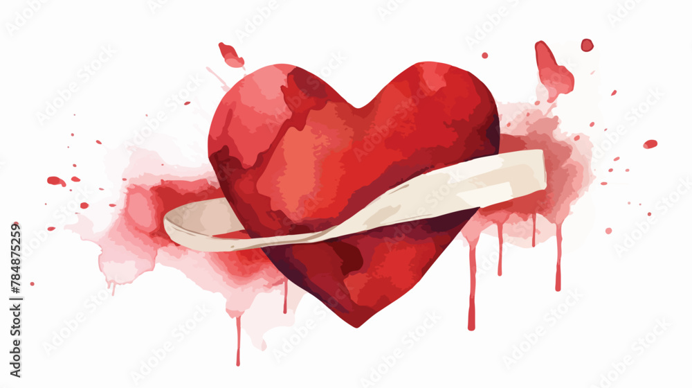 Watercolor illustrated red wounded broken heart tha
