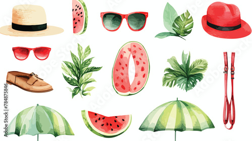 Watercolor illustration of a fashionable summer set
