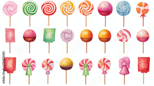 Watercolor illustration of candy collection in many