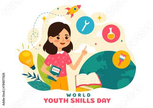 World Youth Skills Day Vector Illustration of People with Skills for Various Employment and Entrepreneurship in Flat Kids Cartoon Background Design