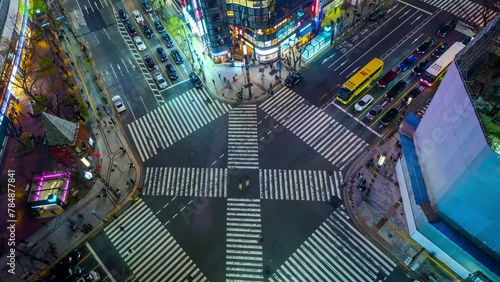 Time lapse People passing the street crossing in Ginza district, Tokyo. Crosswalk. Intersection in Tokyo,Japan photo