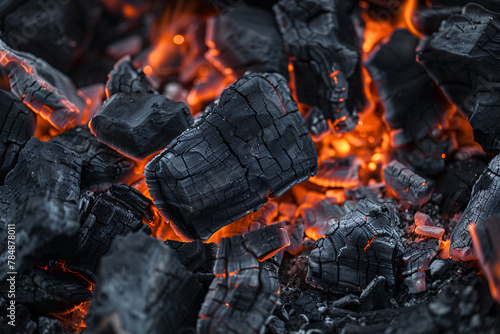 A glowing campfire with orange and red flames surrounded by firewood and embers, emitting heat and smoke The scene is set against a dark background, highlighting the vibrant hues and warmth of the fir