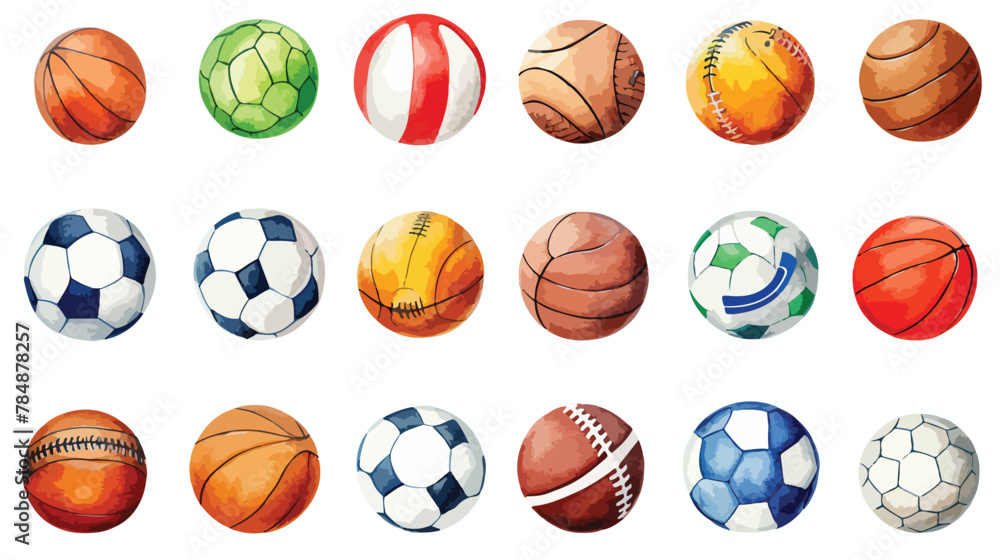 Watercolor illustration of sport balls set like wat