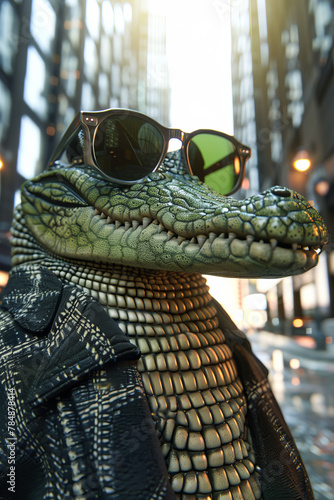 A cartoon crocodile wearing sunglasses and a jacket photo