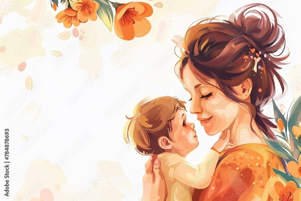 Mother and her little child on flower background Mother and her little child on flower background