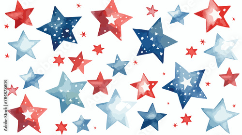 Watercolor illustration of white blue and red stars