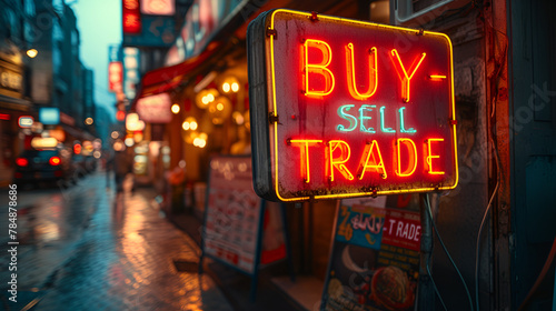 “BUY - SELL - TRADE” sign - retail - swap meet - neon.  photo