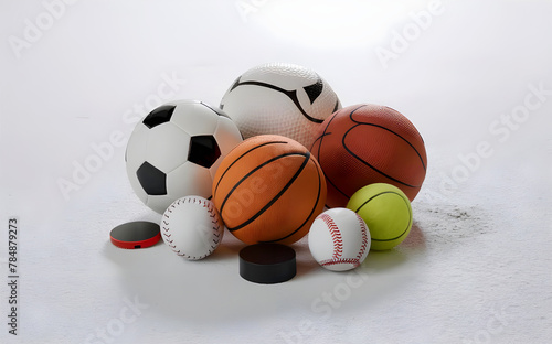 Collection of balls for different sport games isolated on white