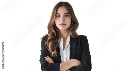 Portrait of a businesswoman with arms crossed standing, isolated on transparent background