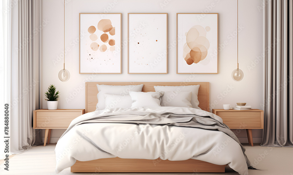 Mockup of Wall Art in a Cozy Bedroom Setting Mockup of Wall Art in a Cozy Bedroom Setting
