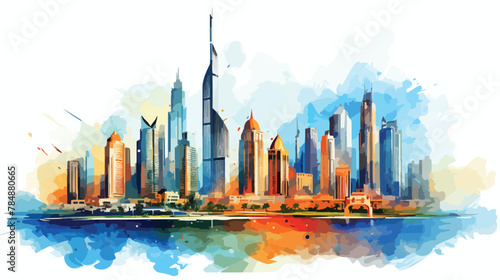 Watercolor sketch of Dubai city buildings in vector