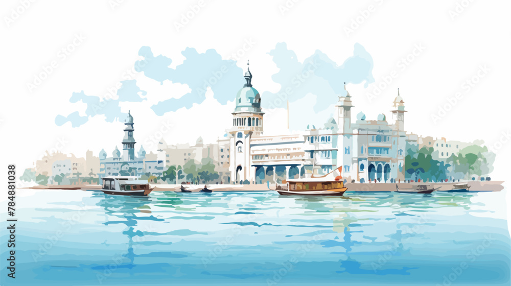 Watercolor sketch of Haji Ali Dargah Mumbai India.