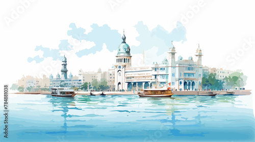 Watercolor sketch of Haji Ali Dargah Mumbai India. photo