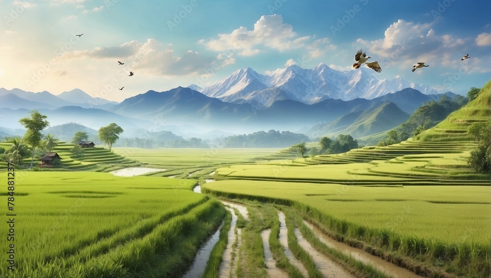 Beautiful rice field landscape in the mountains
