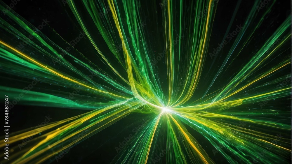 Green laser explosion in dark space illusion Green laser explosion in dark space illusion