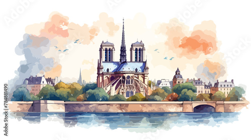 Watercolor sketch of NotreDame de Paris France in