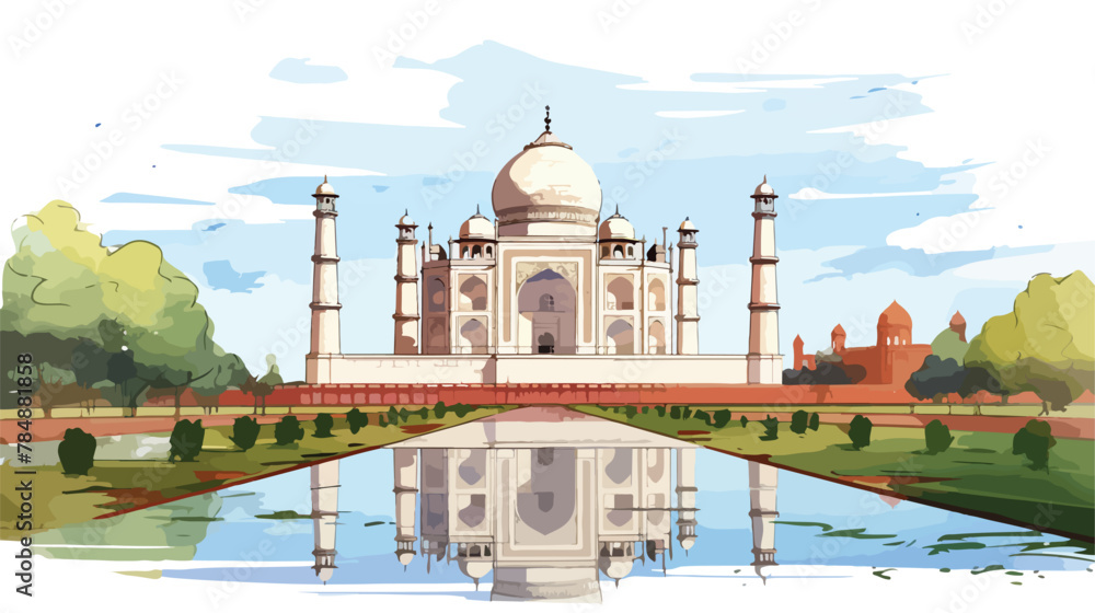 Watercolor sketch of Taj Mahal India in vector illustration
