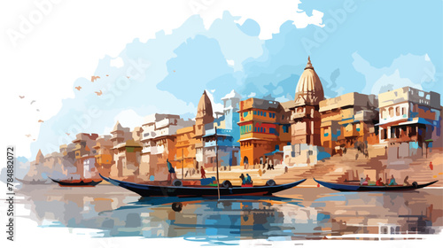Watercolor sketch of Varanasi Kashi Ghat India in v