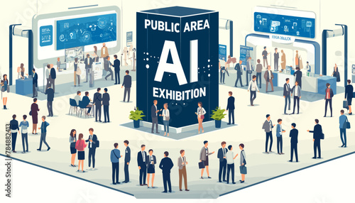 Concept of the image of an exhibition of artificial intelligence technologies. Vector illustration.